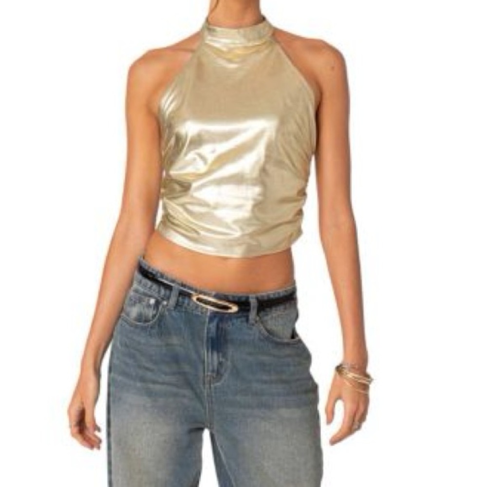 Edikted Metallic Gold Halter Top New with Tag